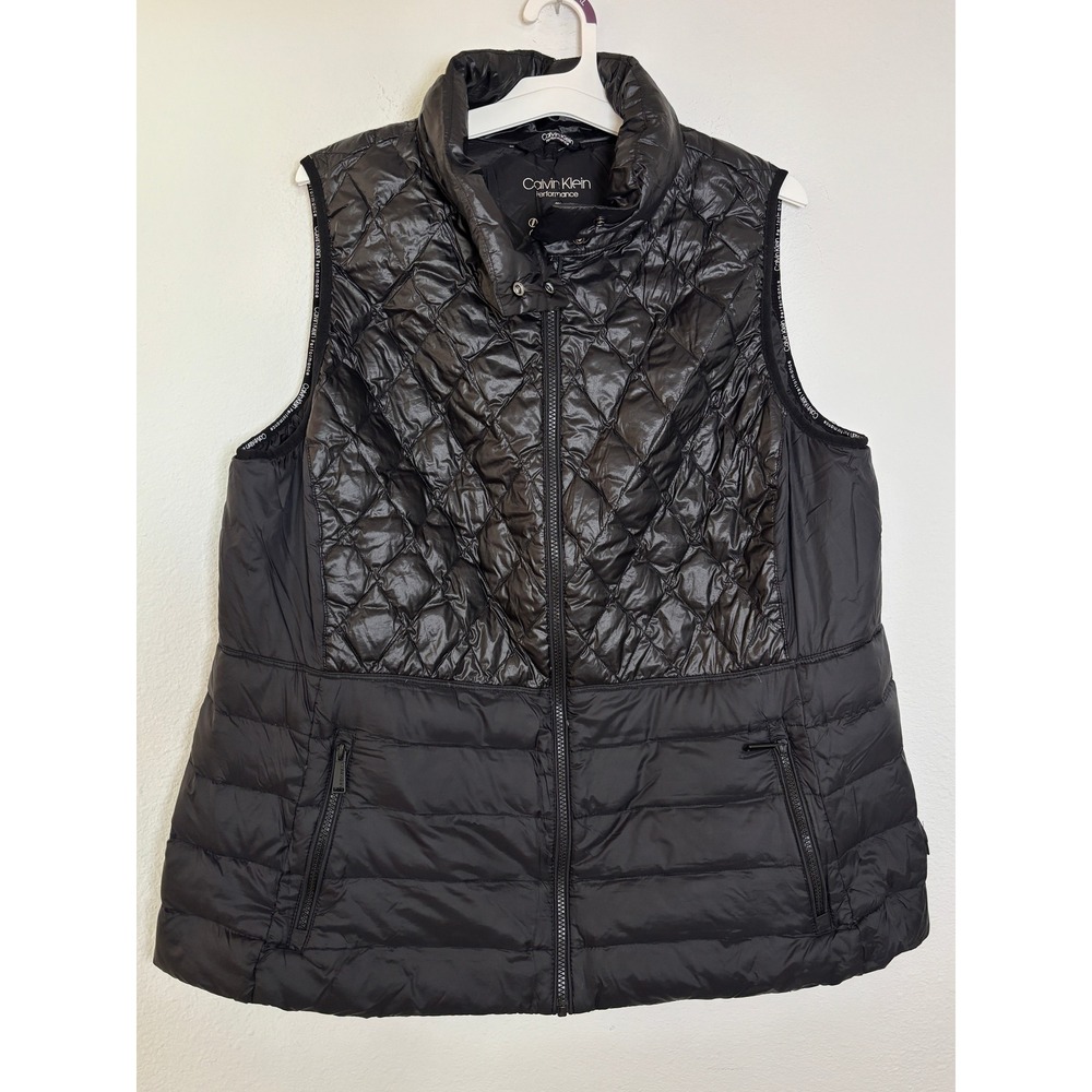 Calvin Klein Performance Black Down Puffer Vest Diamond Quilted Plus Size 2X